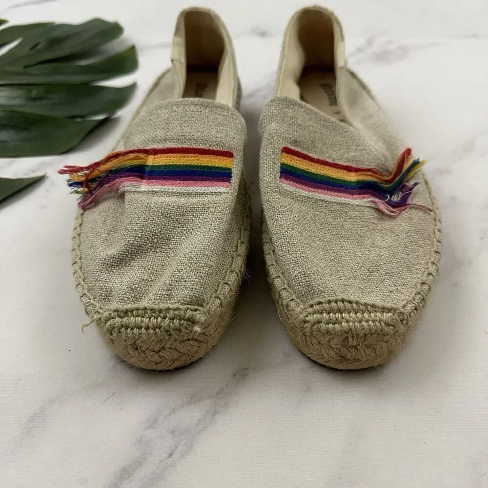 Soludos Womens Pride Flag Embellished Espadrille Flats Size 9.5 Cream Slip On
